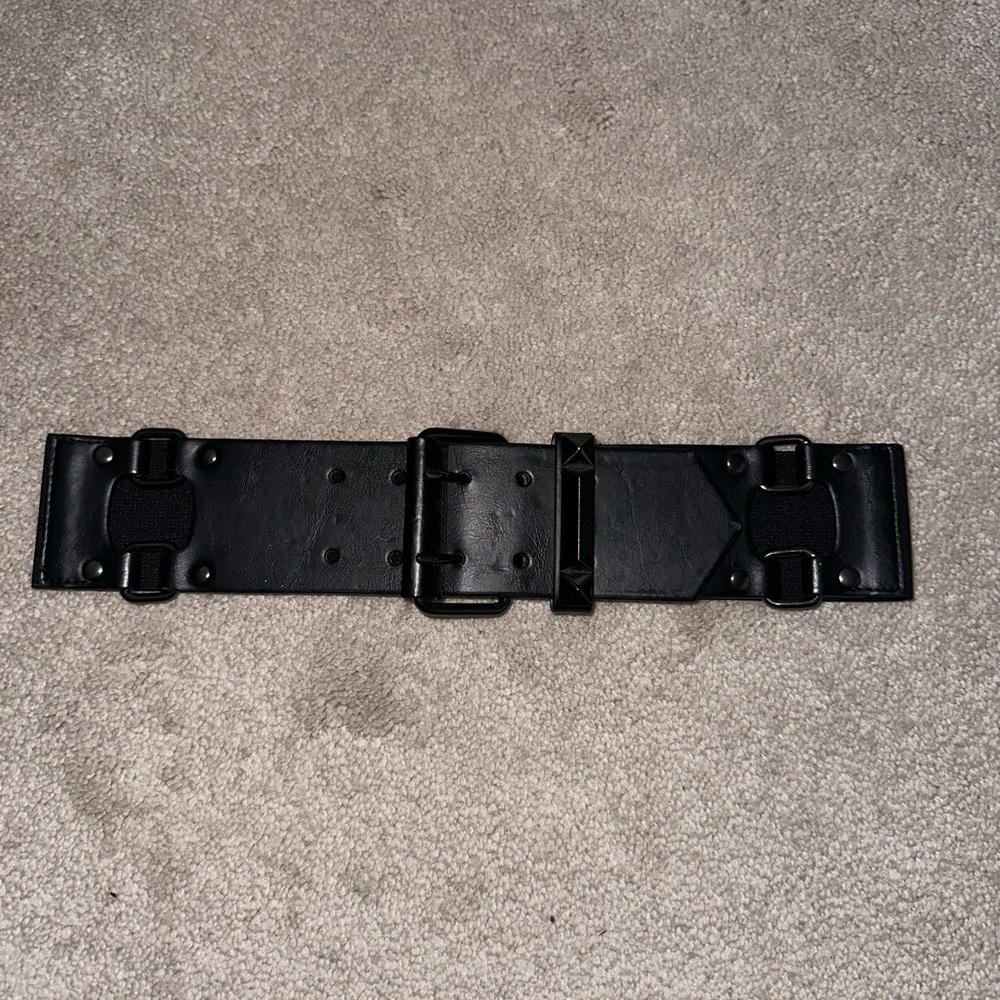 BCBG MAXAZRIA Faux Leather Studded Waist Belt Black